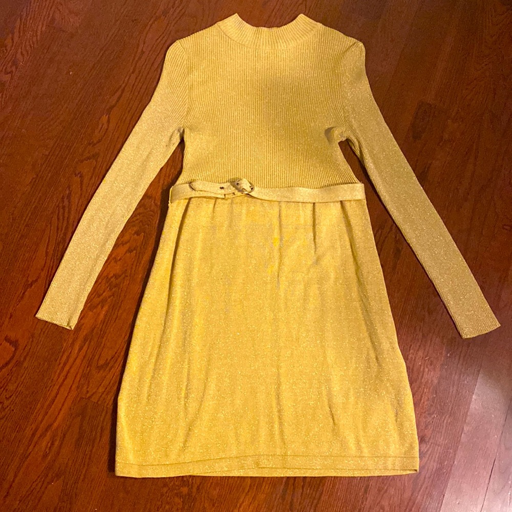 Glittery Gold Long Sleeve Cocktail Dress